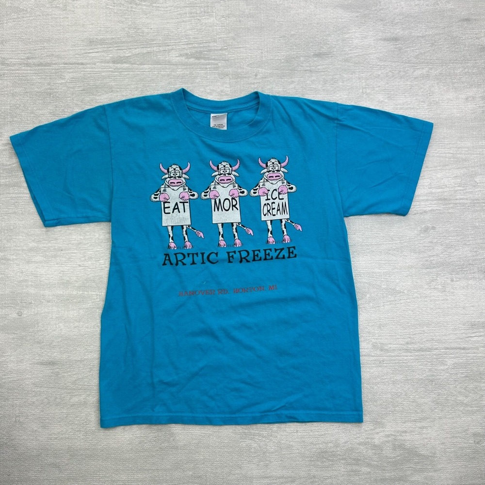 Vintage‎ 90s Eat More Ice Cream Shirt Size Medium Blue Arctic Freeze Funny Cow
